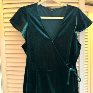 Forest Green Velvet wrap cap sleeve top